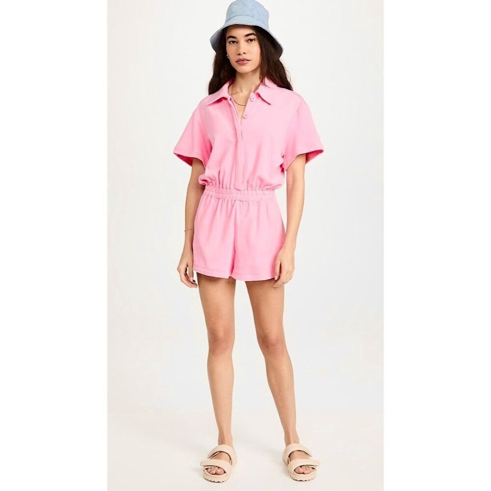 Good American Short Sleeve Terry Button Down Romper C… - Gem